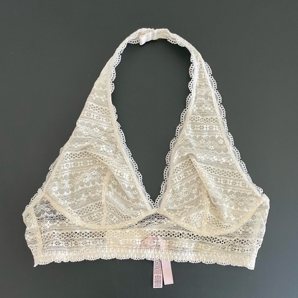 Victoria’s Secret White Lace Halter Bra Size Large